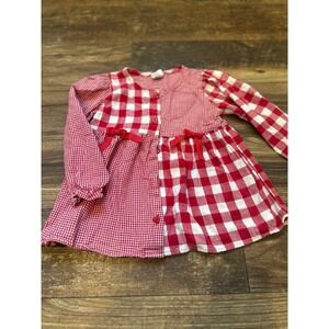 Buster Brown Girls Red Gingham Heart Button Patchwork Dress Size 5